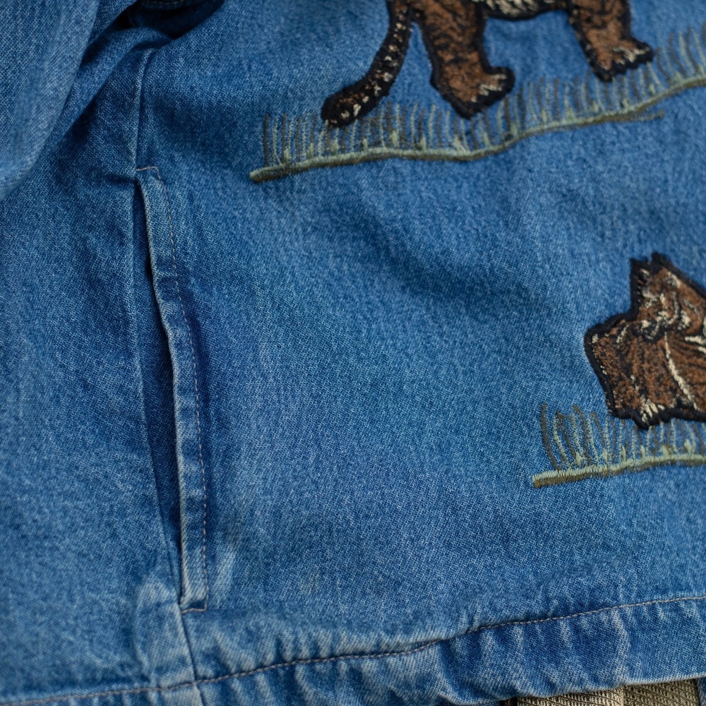 Vtg Tantrums Denim Jacket Womens XL Tiger Embroidered Velvet Collar Safari India - Picture 8 of 12
